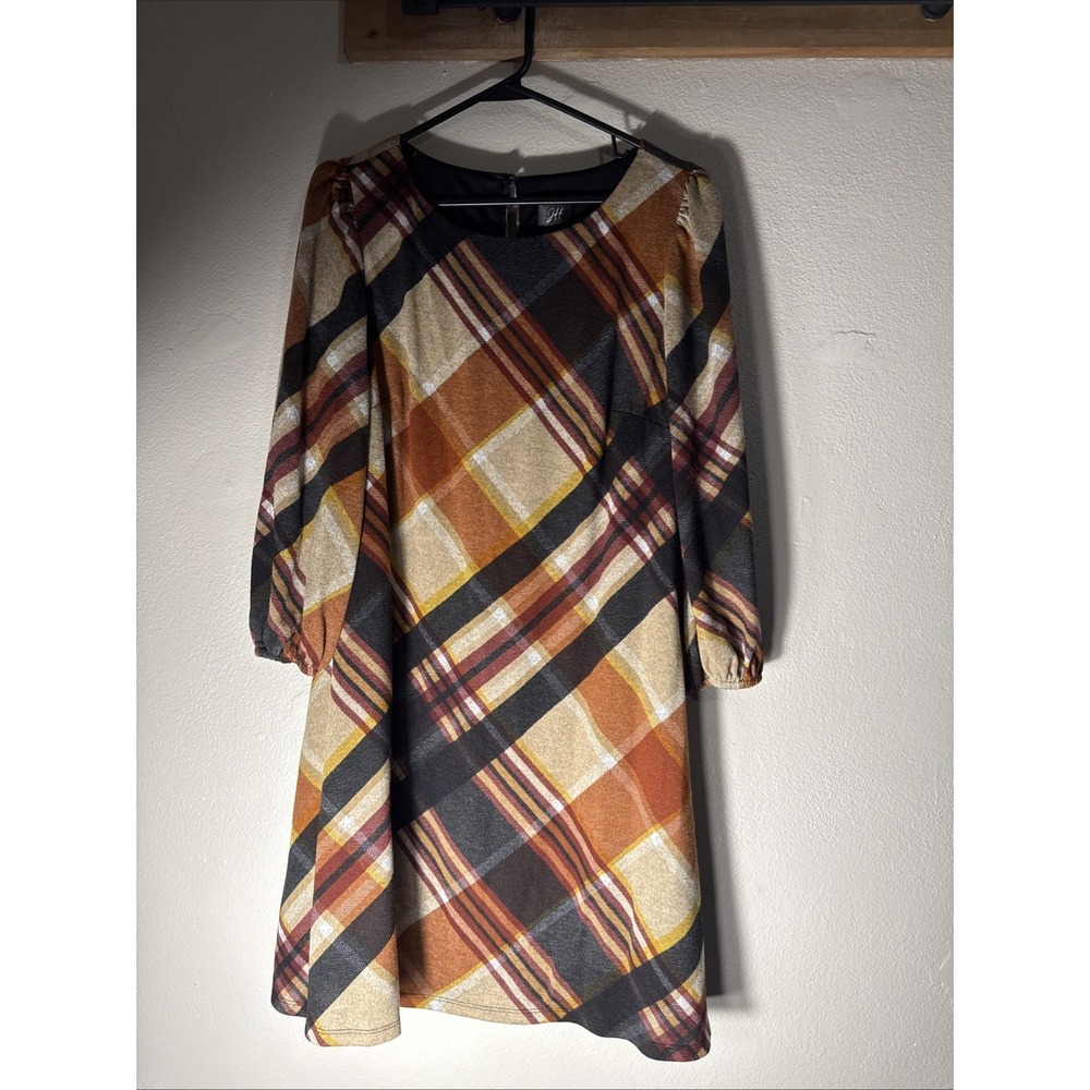 Jessica Howard Dress Women's Large Multicolor Trapeze Shift Plus Plaid Pullover